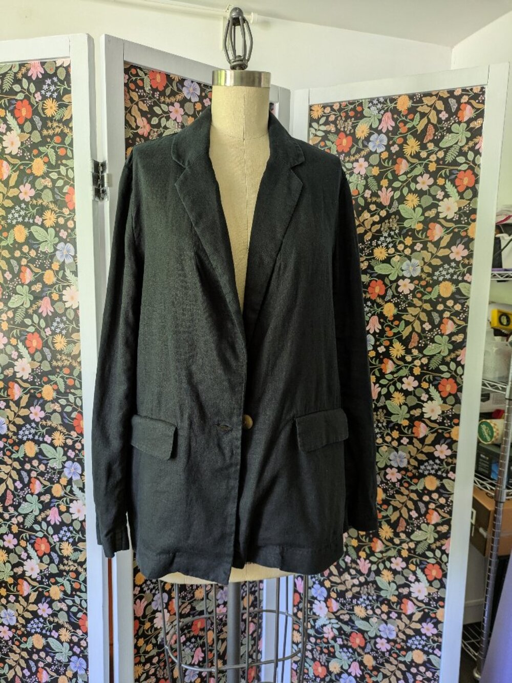 Quince Black Linen Blazer, Size M
